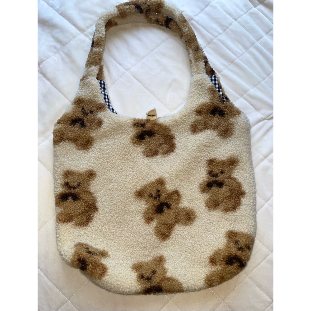 Teddy Sherpa Shoulder Bag in Cream and Brown